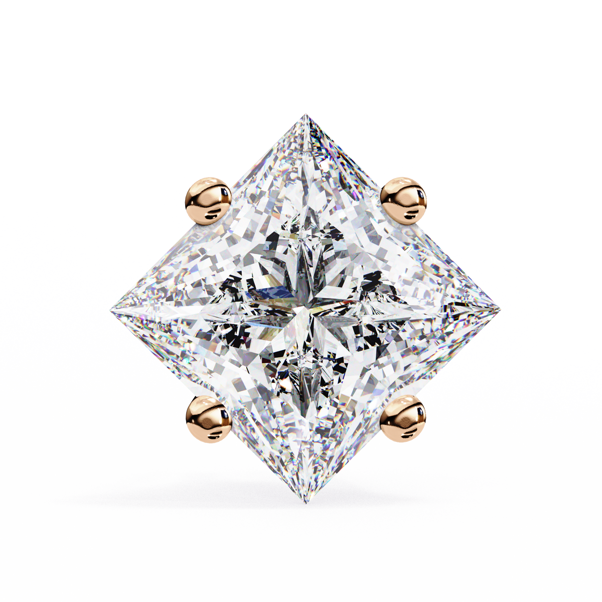 Reverra 14K Gold Princess Lab Grown Diamond 4 Prong Stud Earrings For Women, CTTW-2.39