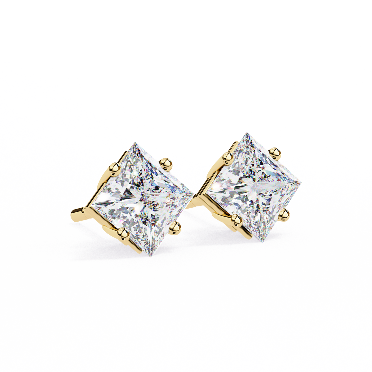 Reverra 14K Gold Princess Lab Grown Diamond 4 Prong Stud Earrings For Women, CTTW-2.39