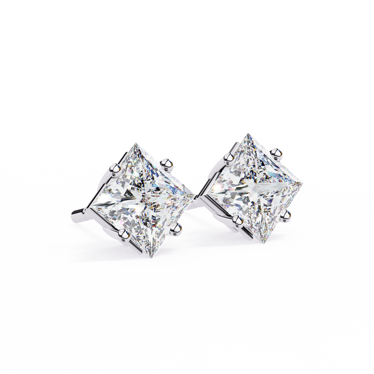 Reverra 14K Gold Princess Lab Grown Diamond 4 Prong Stud Earrings For Women, CTTW-2.39
