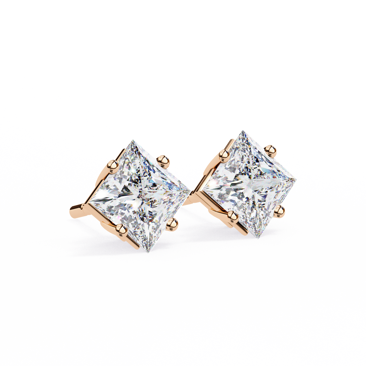 Reverra 14K Gold Princess Lab Grown Diamond 4 Prong Stud Earrings For Women, CTTW-2.39