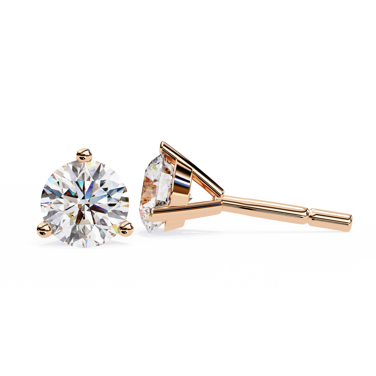 Reverra 14K Gold Round Lab Grown Diamond 3 Prong Stud Earrings For Women, CTTW-2.57