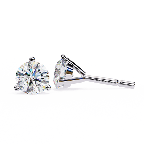 Reverra 14K Gold Round Lab Grown Diamond 3 Prong Stud Earrings For Women, CTTW-2.57