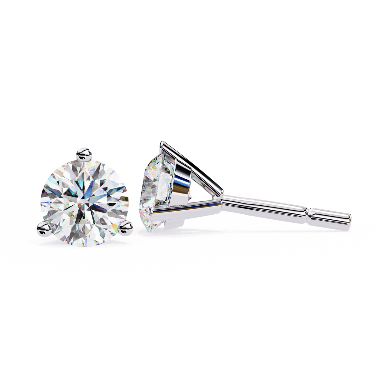 Reverra 14K Gold Round Lab Grown Diamond 3 Prong Stud Earrings For Women, CTTW-2.57