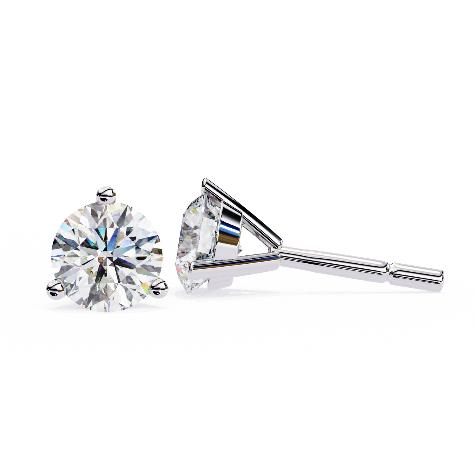 Reverra 14K Gold Round Lab Grown Diamond 3 Prong Stud Earrings For Women, CTTW-2.57