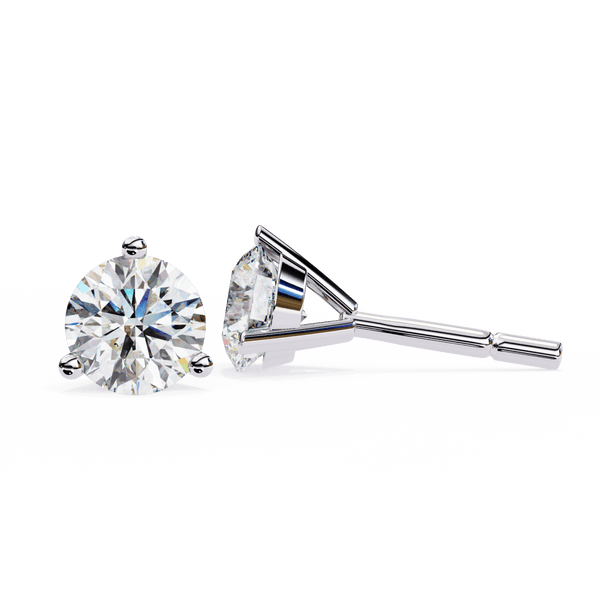 Reverra 14K Gold Round Lab Grown Diamond 3 Prong Stud Earrings For Women, CTTW-2.57