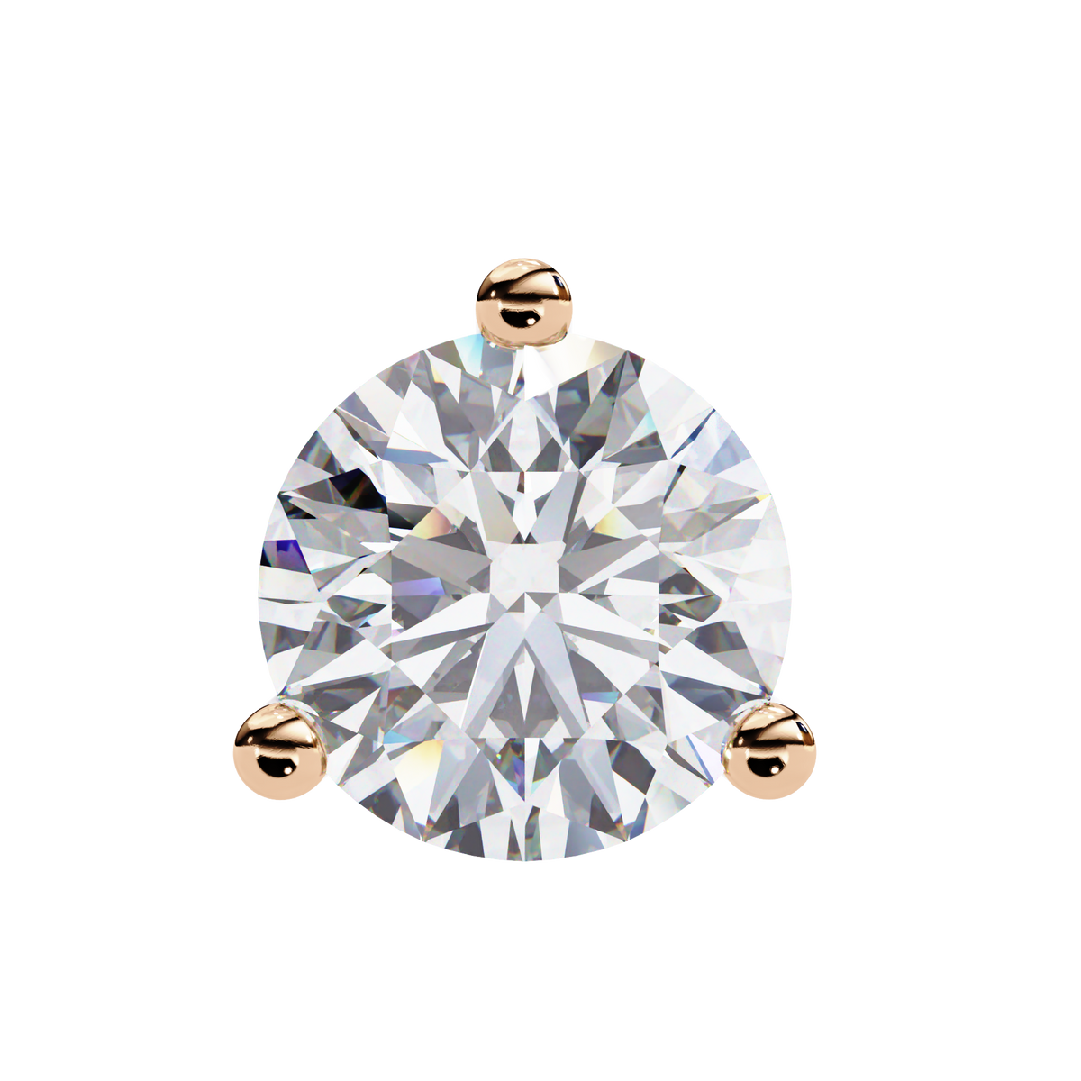 Reverra 14K Gold Round Lab Grown Diamond 3 Prong Stud Earrings For Women, CTTW-2.57
