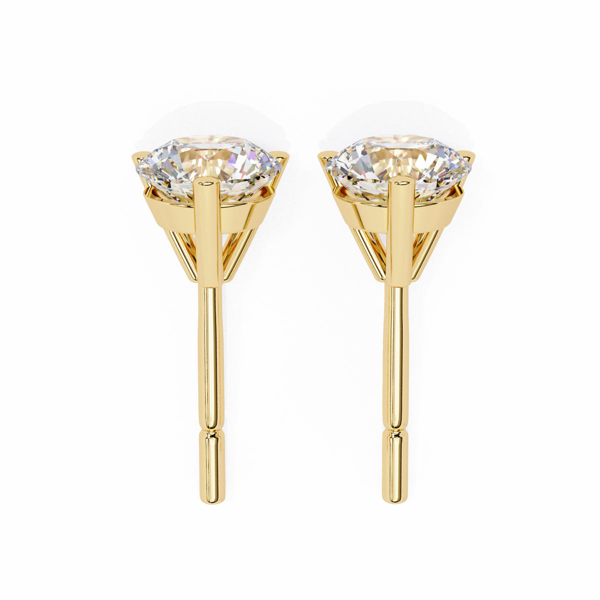 Reverra 14K Gold Round Lab Grown Diamond 3 Prong Stud Earrings For Women, CTTW-2.57