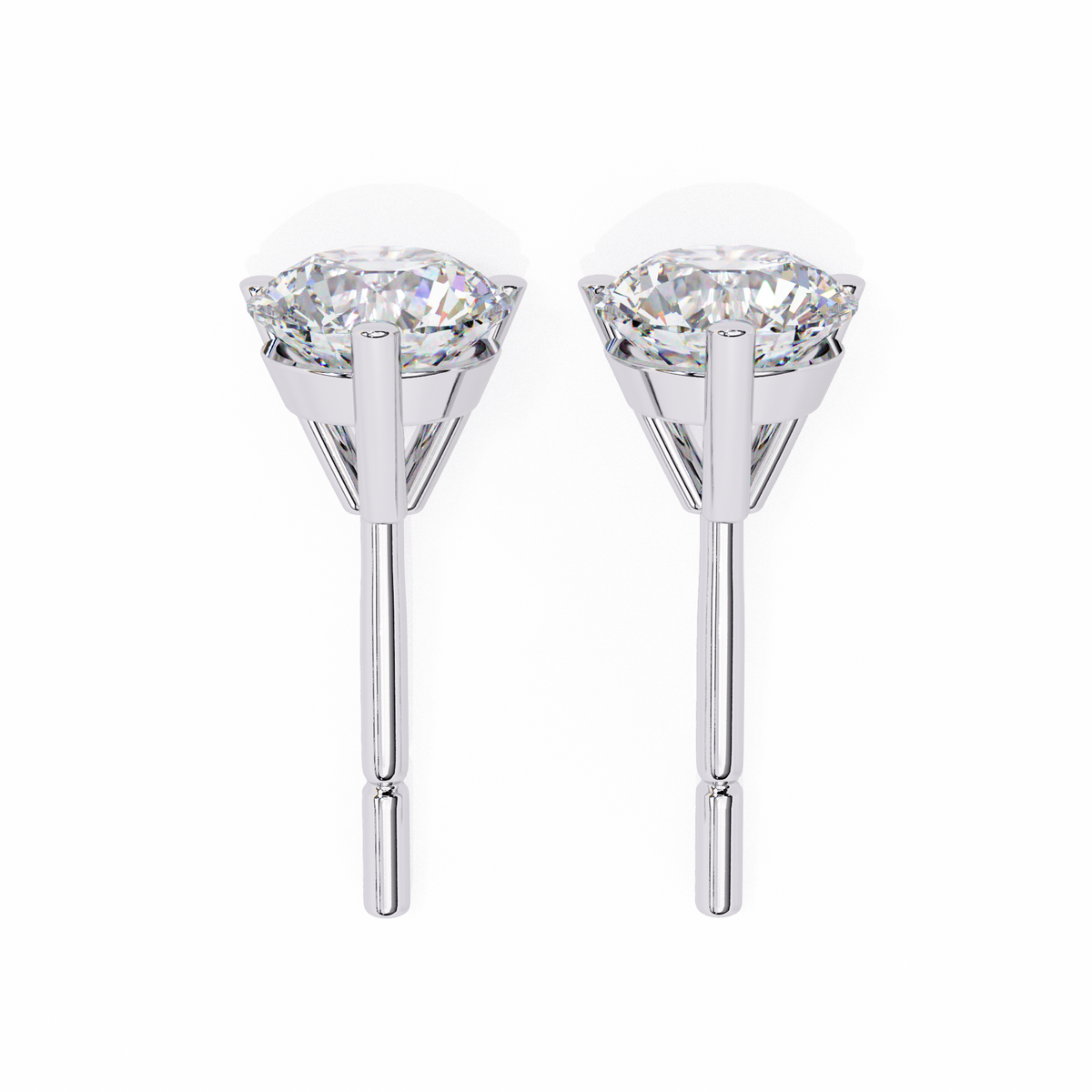 Reverra 14K Gold Round Lab Grown Diamond 3 Prong Stud Earrings For Women, CTTW-2.57