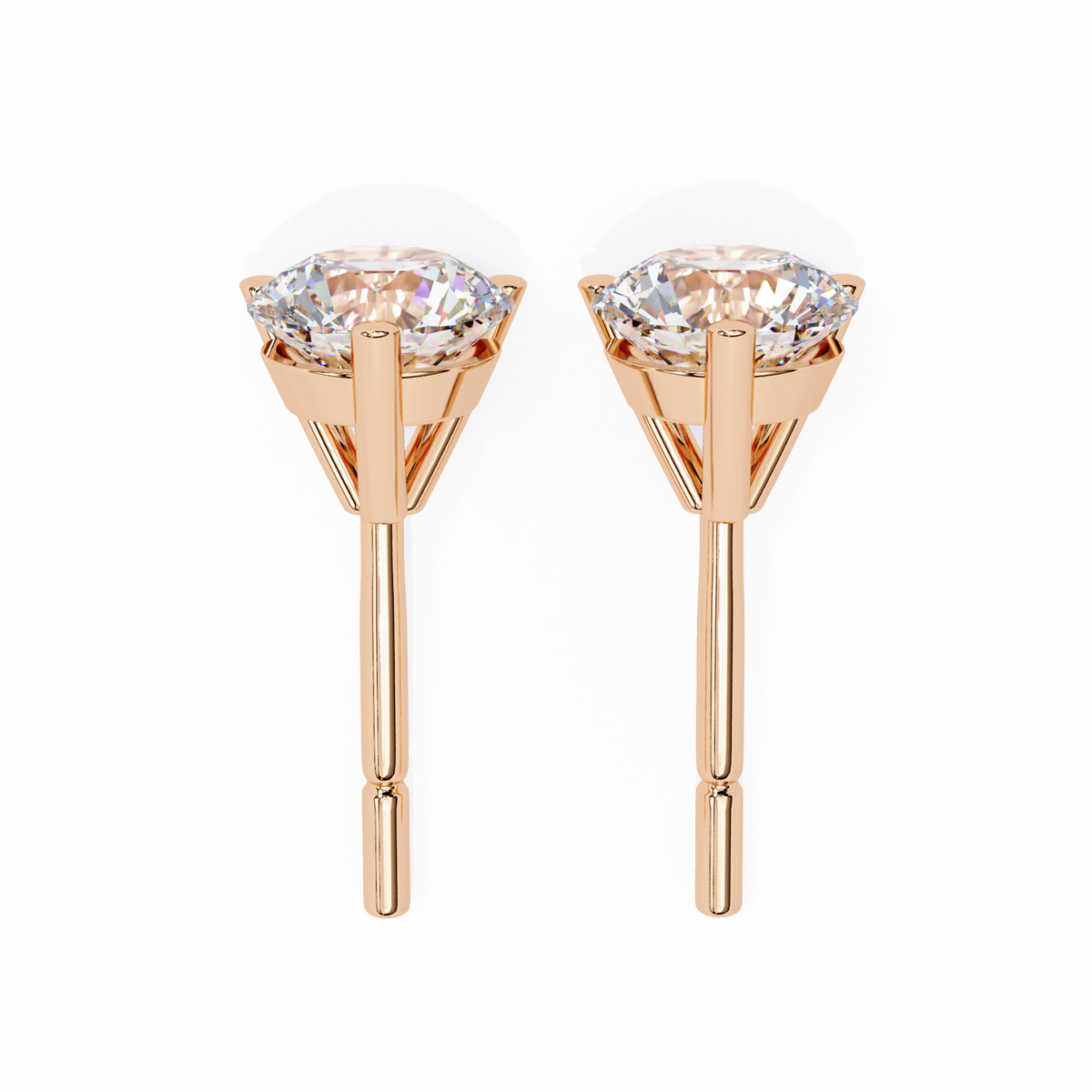 Reverra 14K Gold Round Lab Grown Diamond 3 Prong Stud Earrings For Women, CTTW-2.57