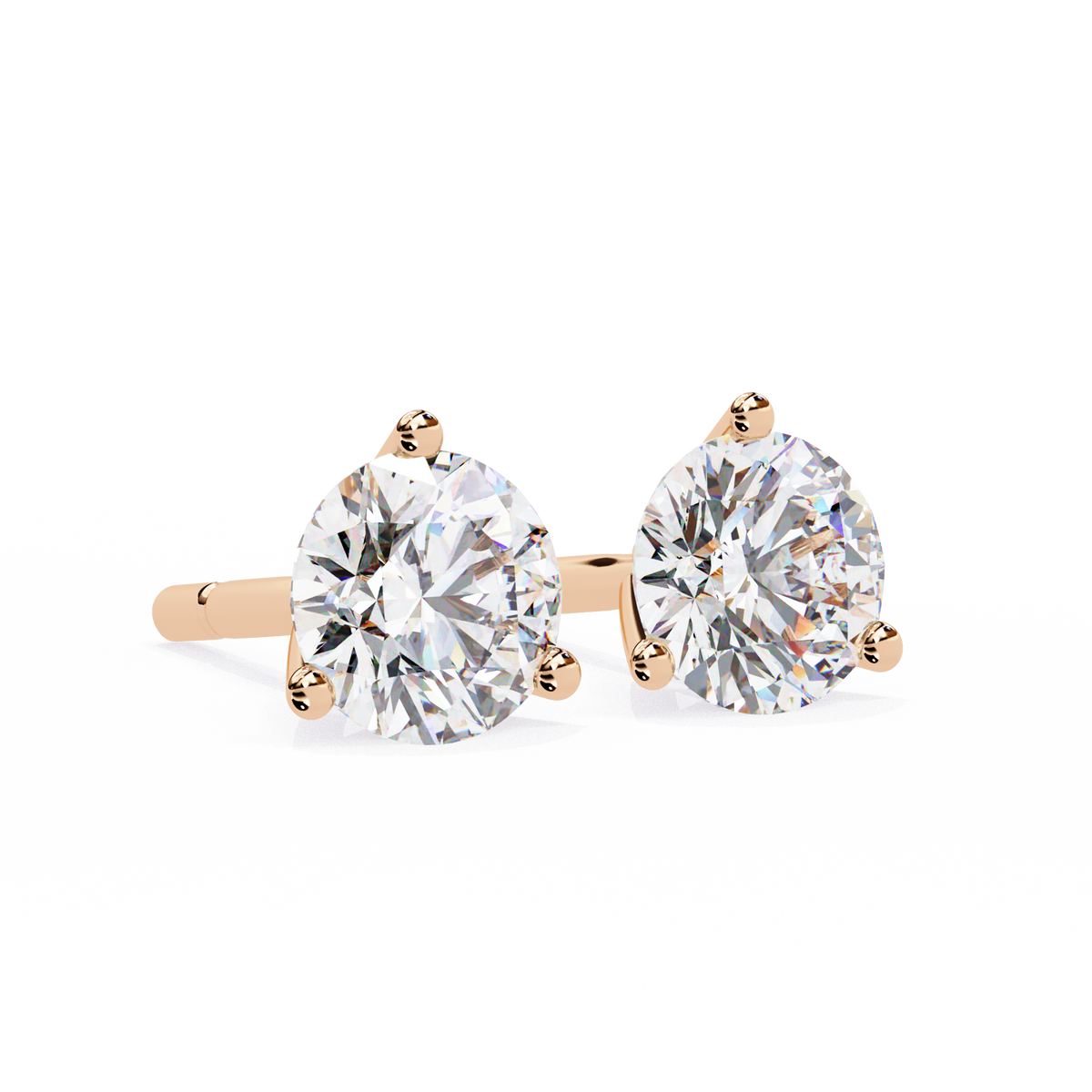 Reverra 14K Gold Round Lab Grown Diamond 3 Prong Stud Earrings For Women, CTTW-2.57