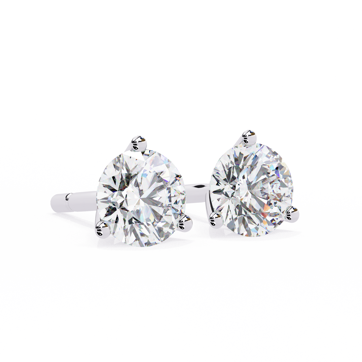 Reverra 14K Gold Round Lab Grown Diamond 3 Prong Stud Earrings For Women, CTTW-2.57