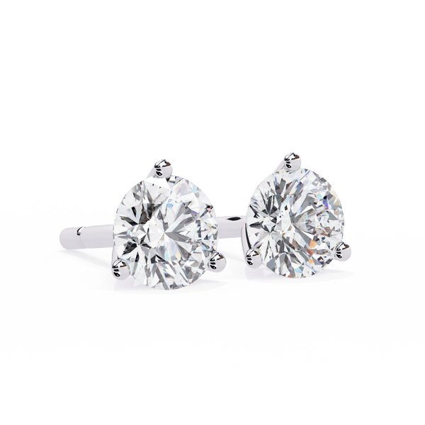 Reverra 14K Gold Round Lab Grown Diamond 3 Prong Stud Earrings For Women, CTTW-2.57