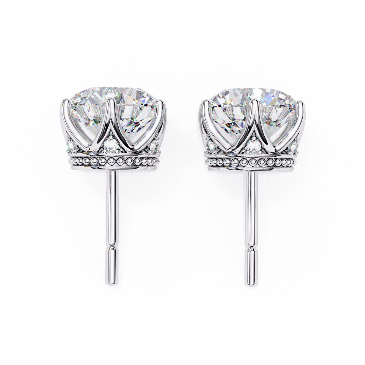 Reverra 14K Gold Round Lab Grown Diamond 6 Prong Stud Earrings For Women, CTTW-2.62