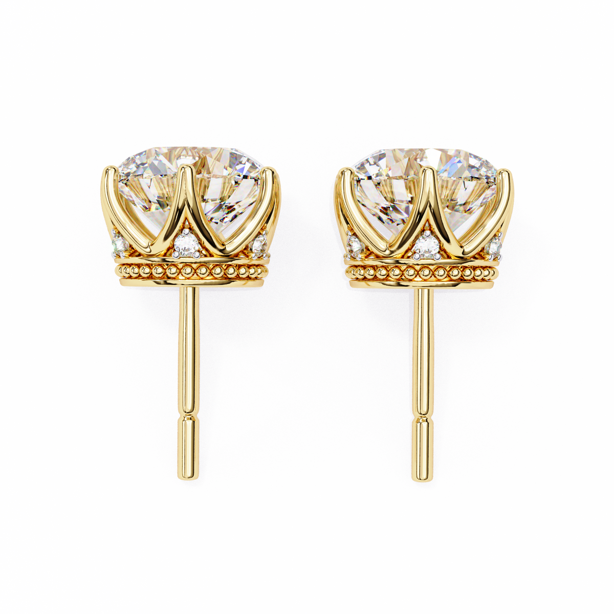 Reverra 14K Gold Round Lab Grown Diamond 6 Prong Stud Earrings For Women, CTTW-2.62