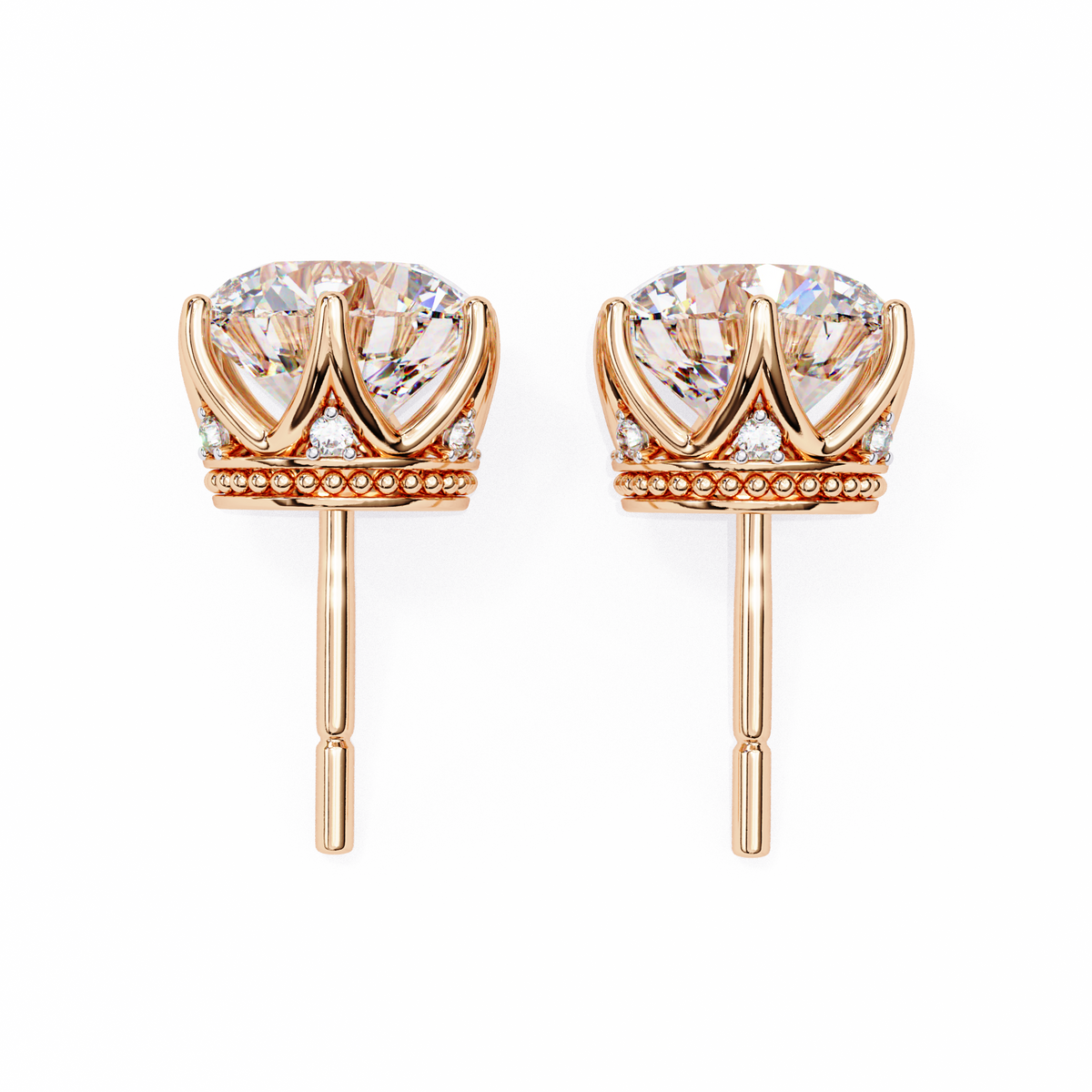 Reverra 14K Gold Round Lab Grown Diamond 6 Prong Stud Earrings For Women, CTTW-2.62