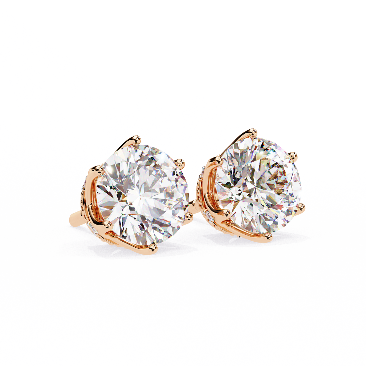 Reverra 14K Gold Round Lab Grown Diamond 6 Prong Stud Earrings For Women, CTTW-2.62