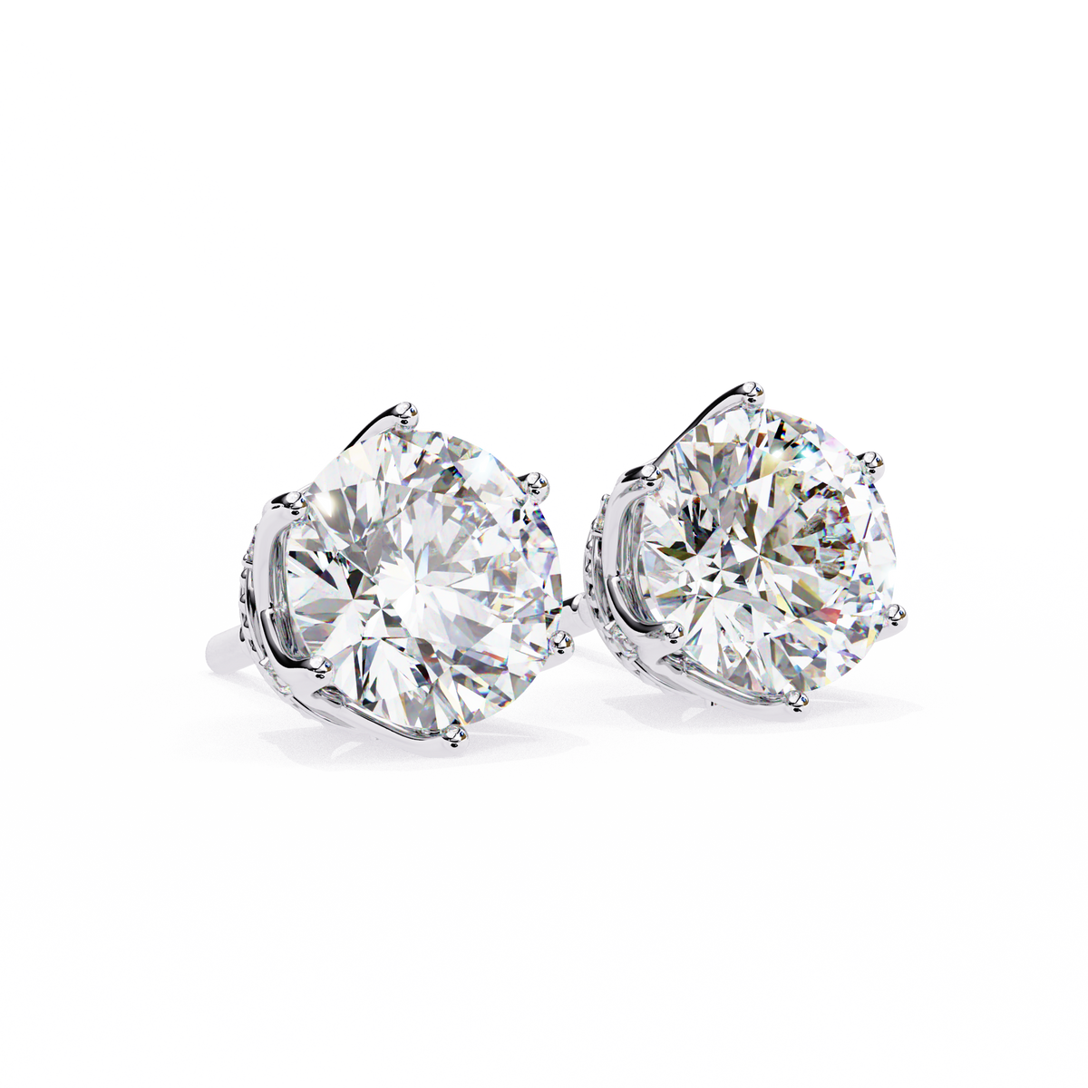 Reverra 14K Gold Round Lab Grown Diamond 6 Prong Stud Earrings For Women, CTTW-2.62