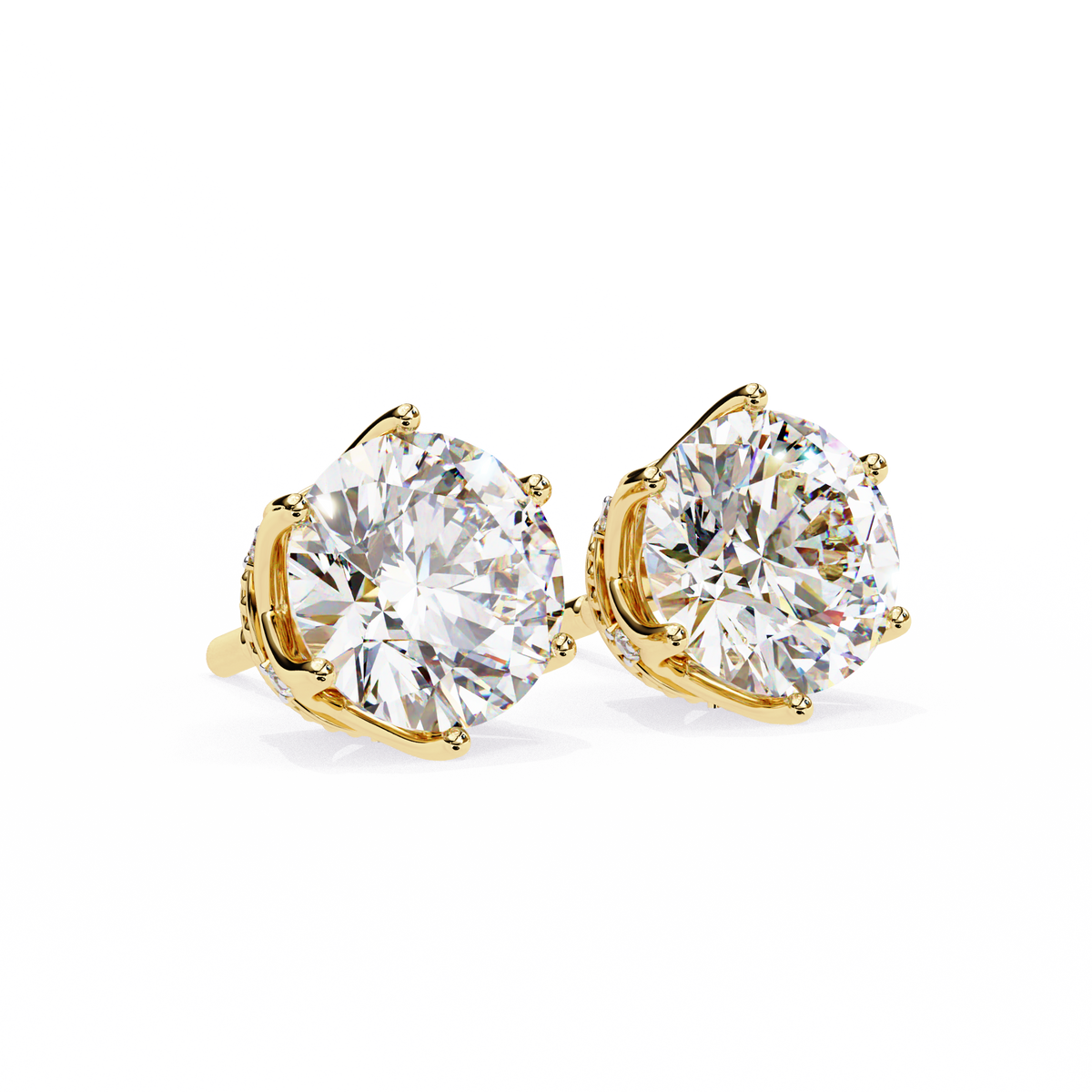 Reverra 14K Gold Round Lab Grown Diamond 6 Prong Stud Earrings For Women, CTTW-2.62