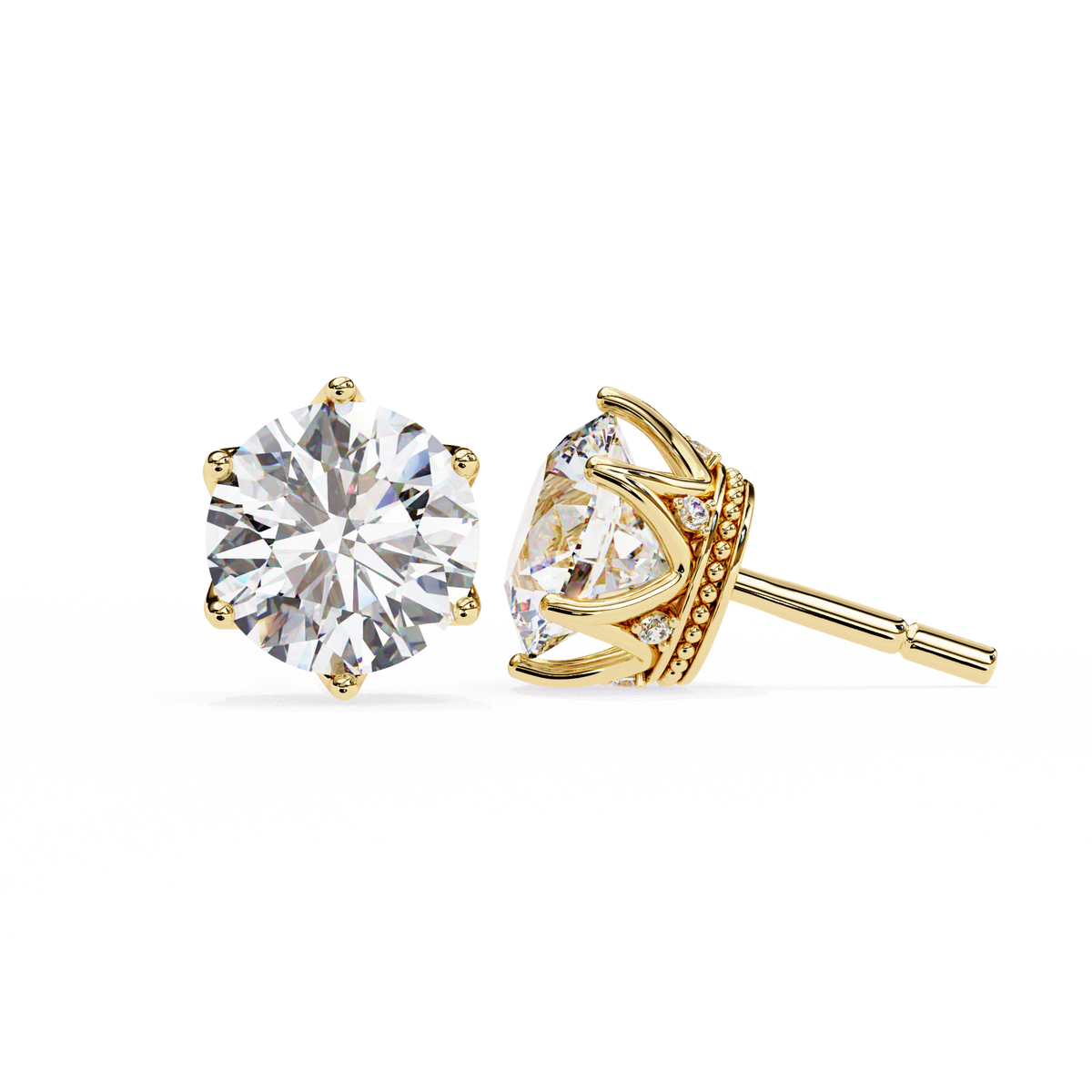 Reverra 14K Gold Round Lab Grown Diamond 6 Prong Stud Earrings For Women, CTTW-2.62