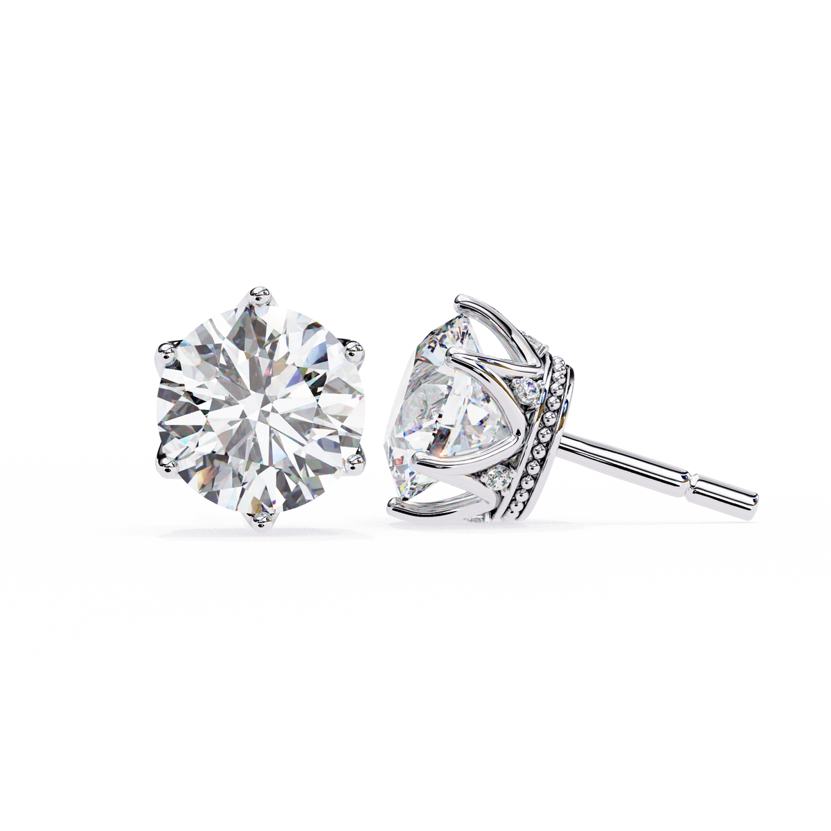 Reverra 14K Gold Round Lab Grown Diamond 6 Prong Stud Earrings For Women, CTTW-2.62