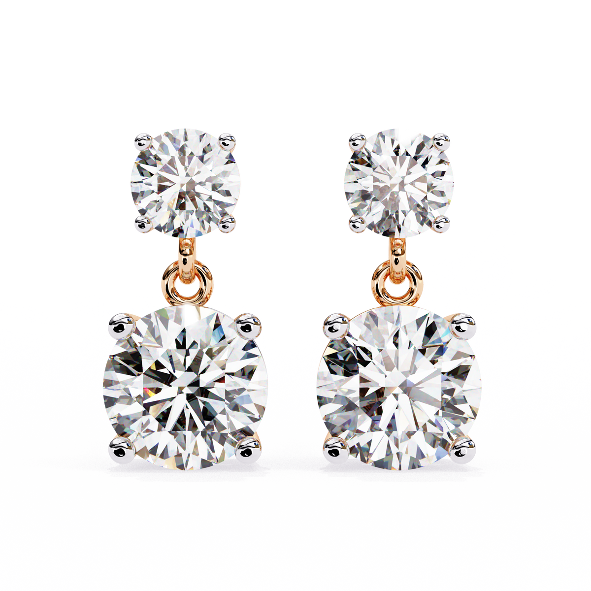 Reverra 14K Round 4 Prong Diamond Drop Earrings, CTTW-3.73
