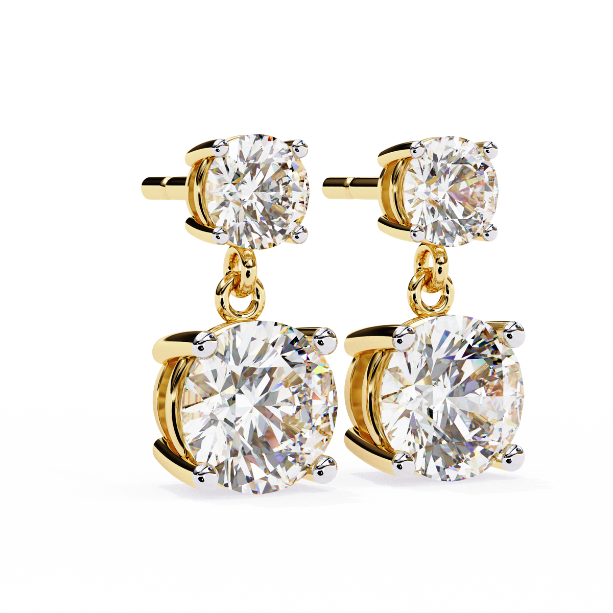 Reverra 14K Round 4 Prong Diamond Drop Earrings, CTTW-3.73