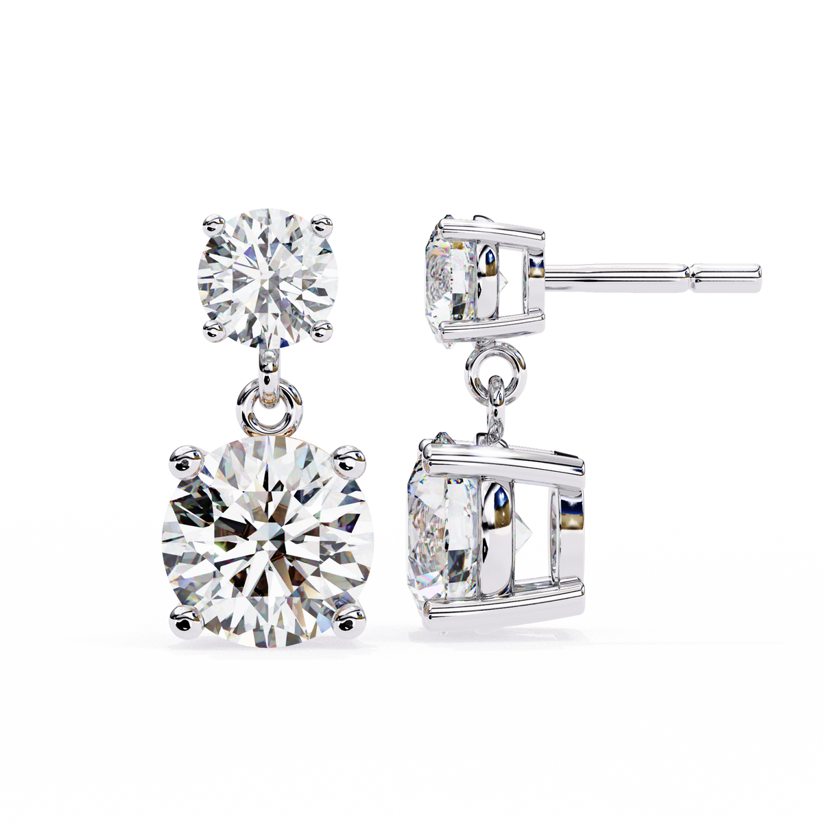 Reverra 14K Round 4 Prong Diamond Drop Earrings, CTTW-3.73