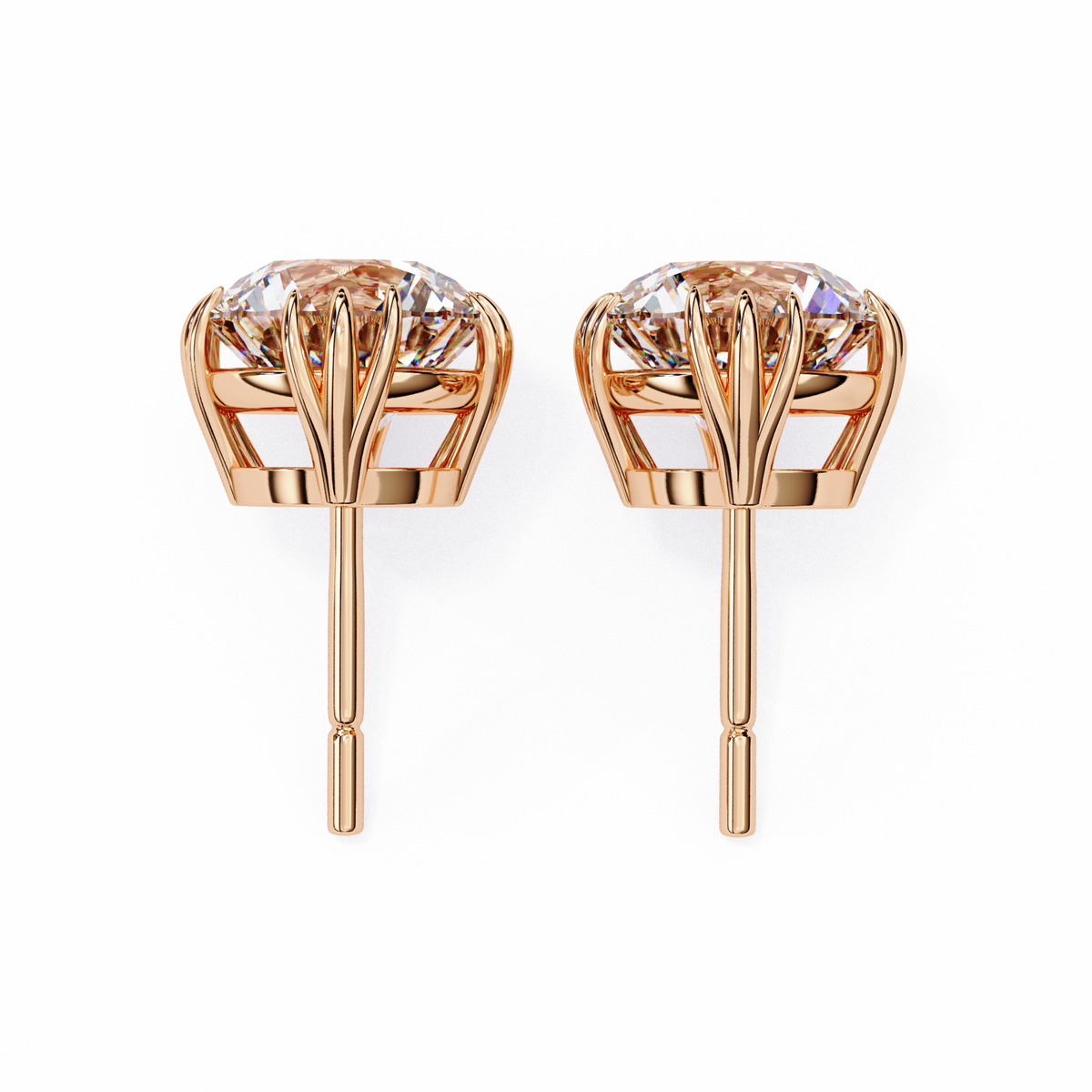 Reverra 14K Gold Round Lab Grown Diamond 12 Prong Stud Earrings For Women, CTTW-2.8