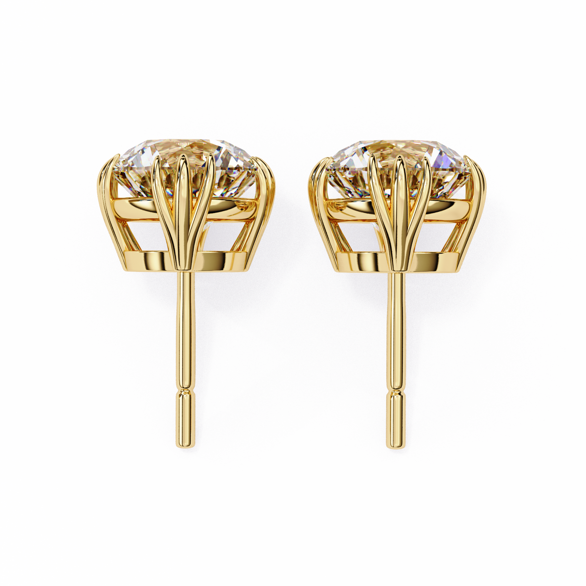 Reverra 14K Gold Round Lab Grown Diamond 12 Prong Stud Earrings For Women, CTTW-2.8