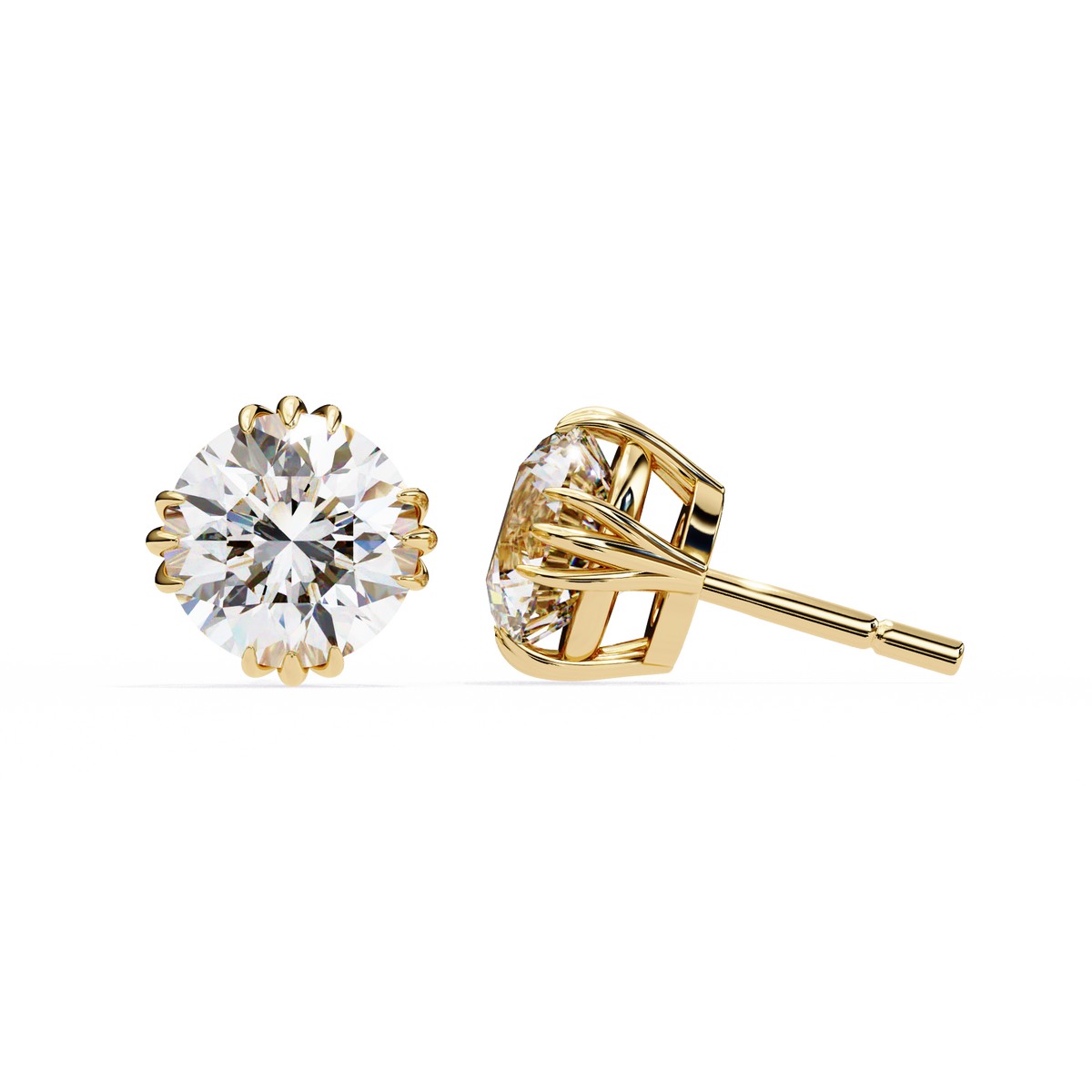 Reverra 14K Gold Round Lab Grown Diamond 12 Prong Stud Earrings For Women, CTTW-2.8