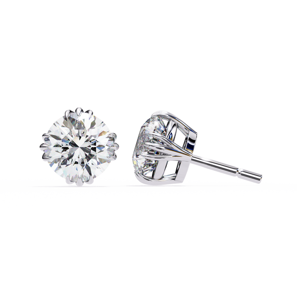 Reverra 14K Gold Round Lab Grown Diamond 12 Prong Stud Earrings For Women, CTTW-2.8