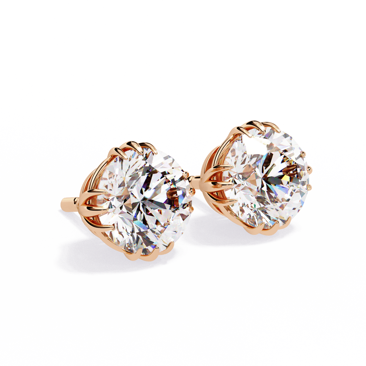 Reverra 14K Gold Round Lab Grown Diamond 12 Prong Stud Earrings For Women, CTTW-2.8