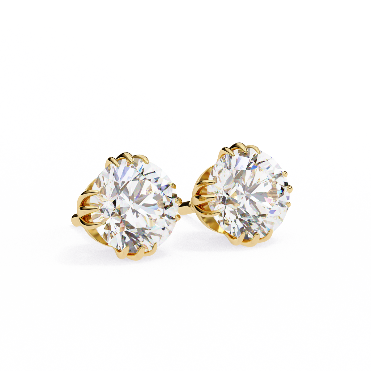 Reverra 14K Gold Round Lab Grown Diamond 12 Prong Stud Earrings For Women, CTTW-2.8
