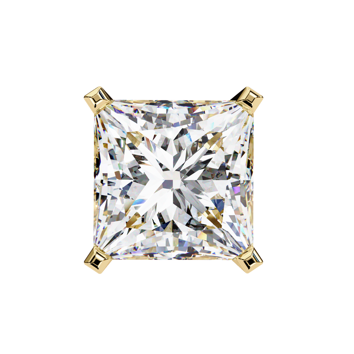Reverra 14K Gold Princess Lab Grown Diamond 4 Prong Stud Earrings For Women, CTTW-3.04