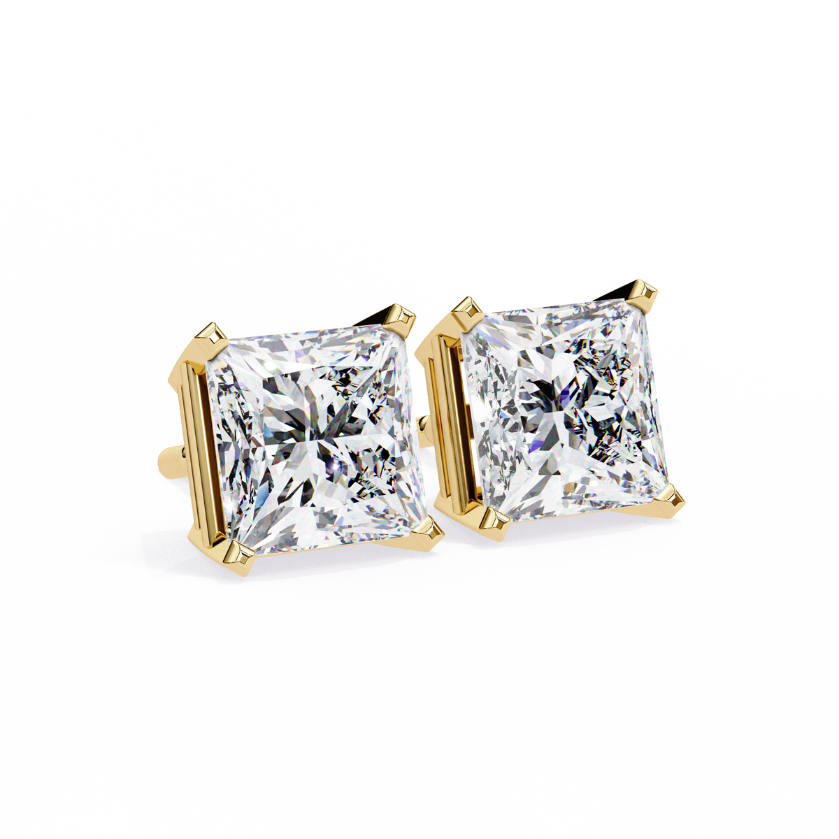 Reverra 14K Gold Princess Lab Grown Diamond 4 Prong Stud Earrings For Women, CTTW-3.04
