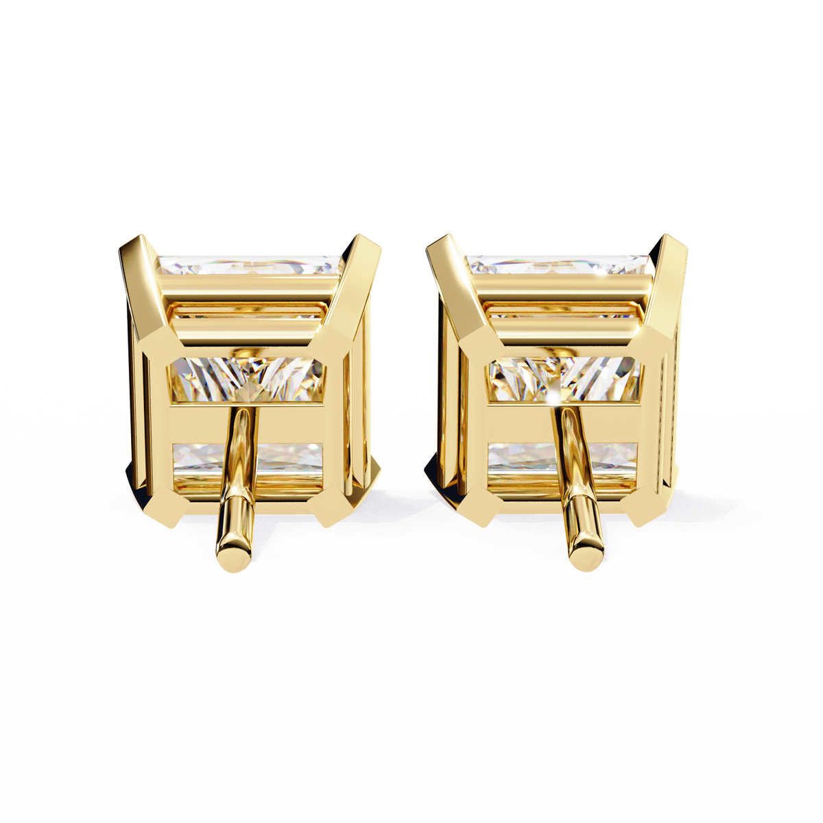 Reverra 14K Gold Princess Lab Grown Diamond 4 Prong Stud Earrings For Women, CTTW-3.04