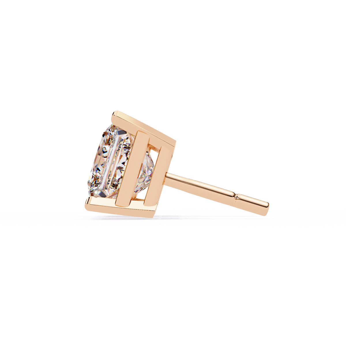 Reverra 14K Gold Princess Lab Grown Diamond 4 Prong Stud Earrings For Women, CTTW-3.04