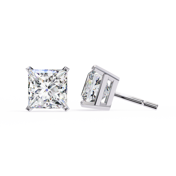 Reverra 14K Gold Princess Lab Grown Diamond 4 Prong Stud Earrings For Women, CTTW-3.04