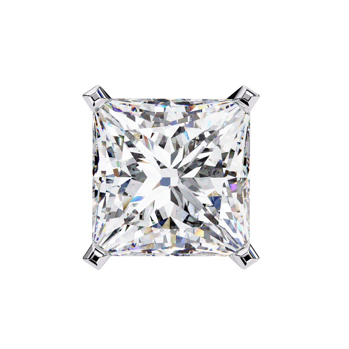 Reverra 14K Gold Princess Lab Grown Diamond 4 Prong Stud Earrings For Women, CTTW-3.04