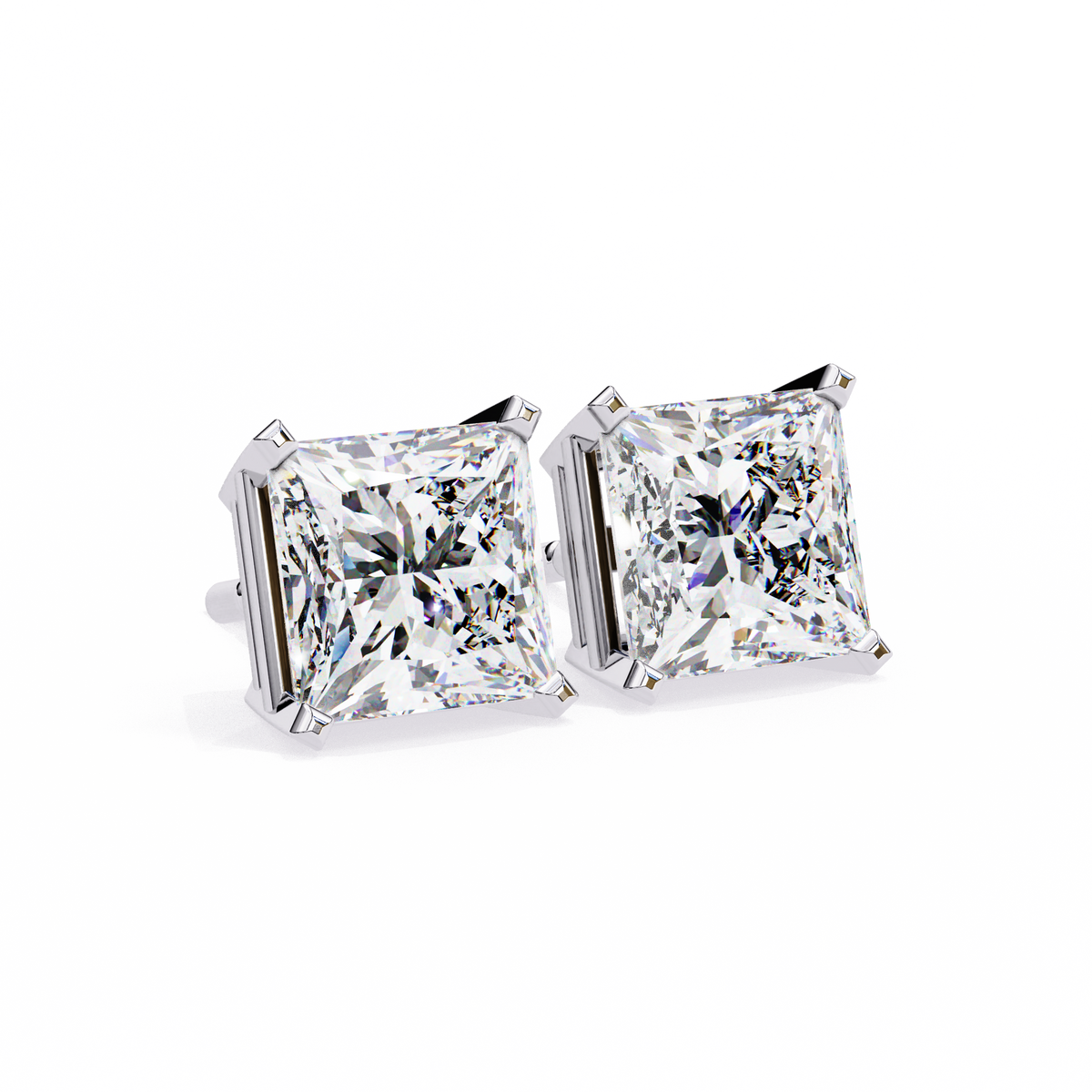 Reverra 14K Gold Princess Lab Grown Diamond 4 Prong Stud Earrings For Women, CTTW-3.04