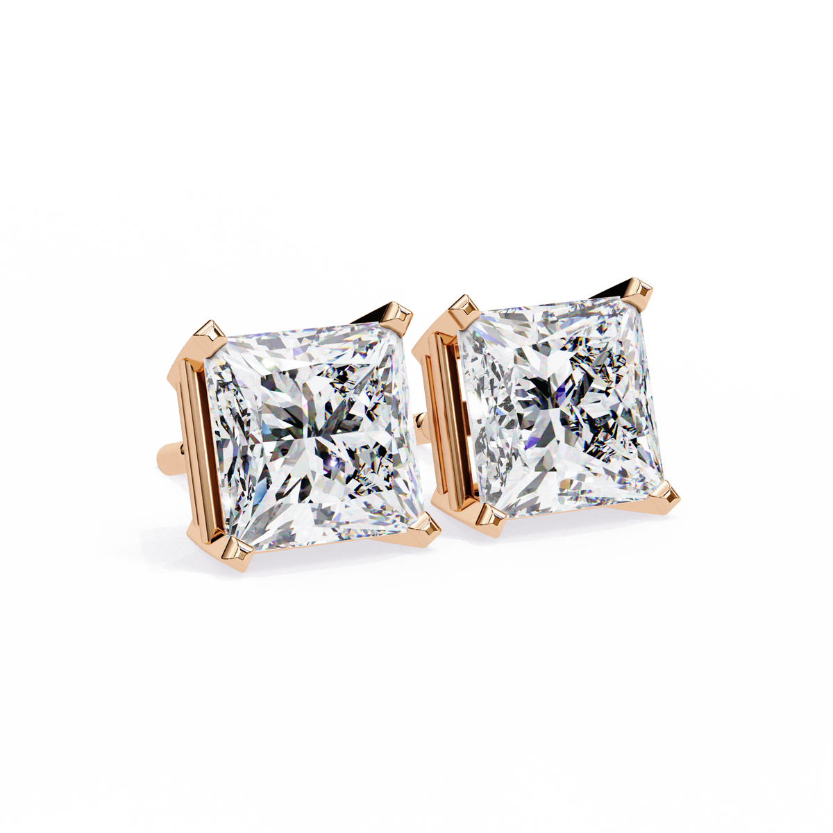 Reverra 14K Gold Princess Lab Grown Diamond 4 Prong Stud Earrings For Women, CTTW-3.04