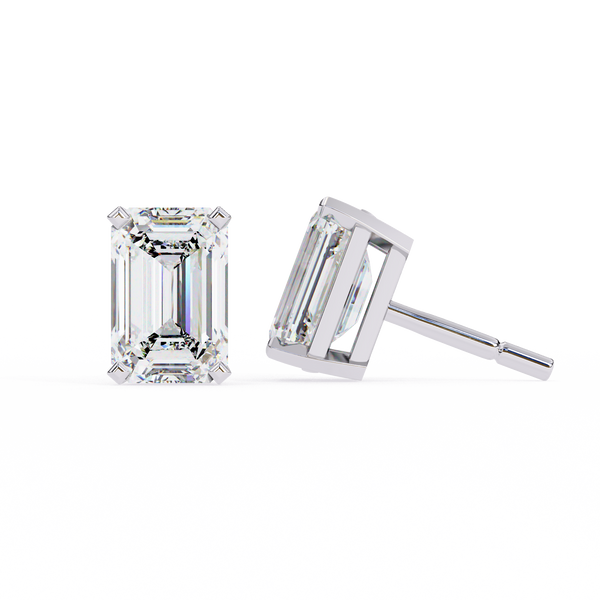 Reverra 14K Gold Emerald Lab Grown Diamond 4 Prong Stud Earrings For Women, CTTW-2.34