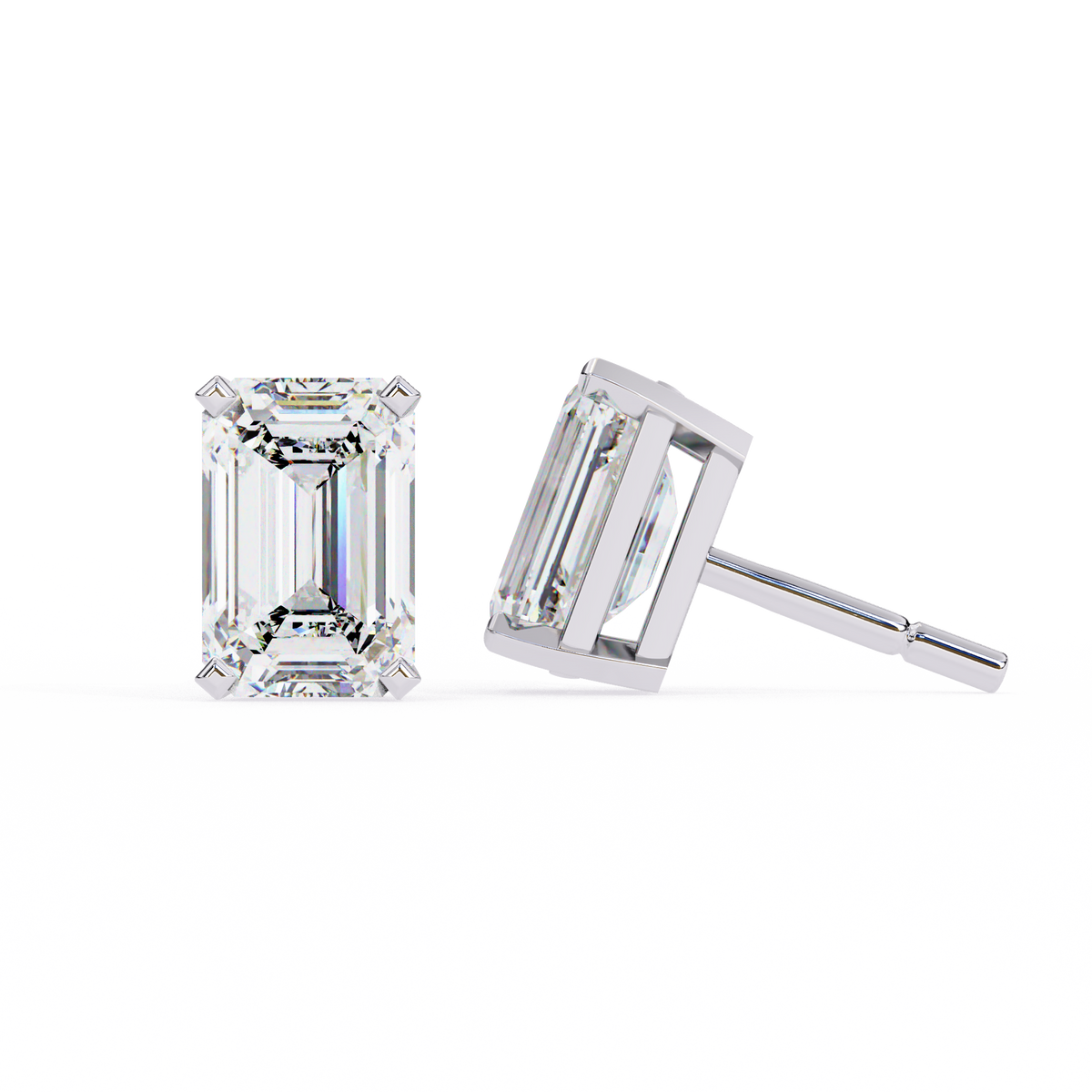 Reverra 14K Gold Emerald Lab Grown Diamond 4 Prong Stud Earrings For Women, CTTW-2.34