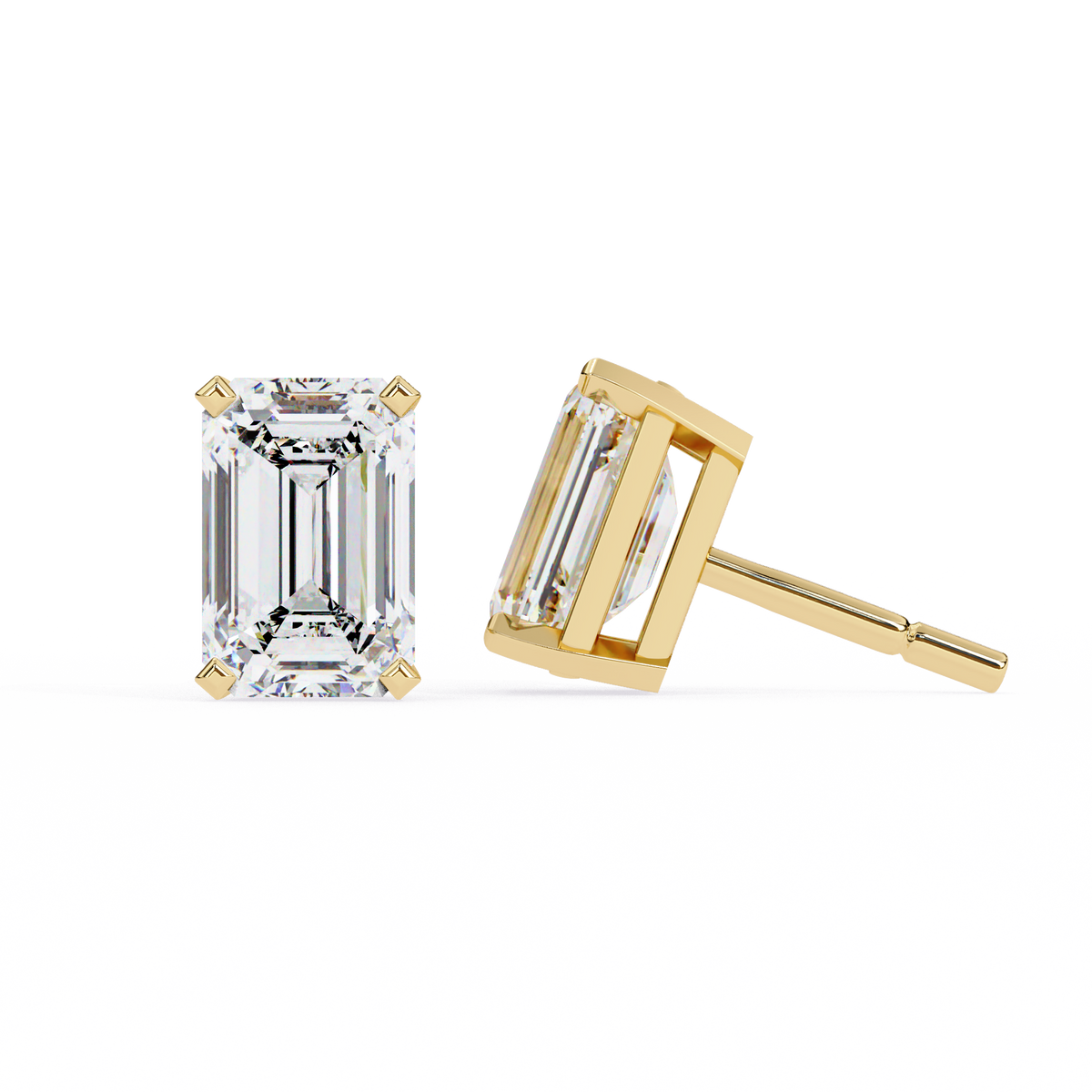 Reverra 14K Gold Emerald Lab Grown Diamond 4 Prong Stud Earrings For Women, CTTW-2.34