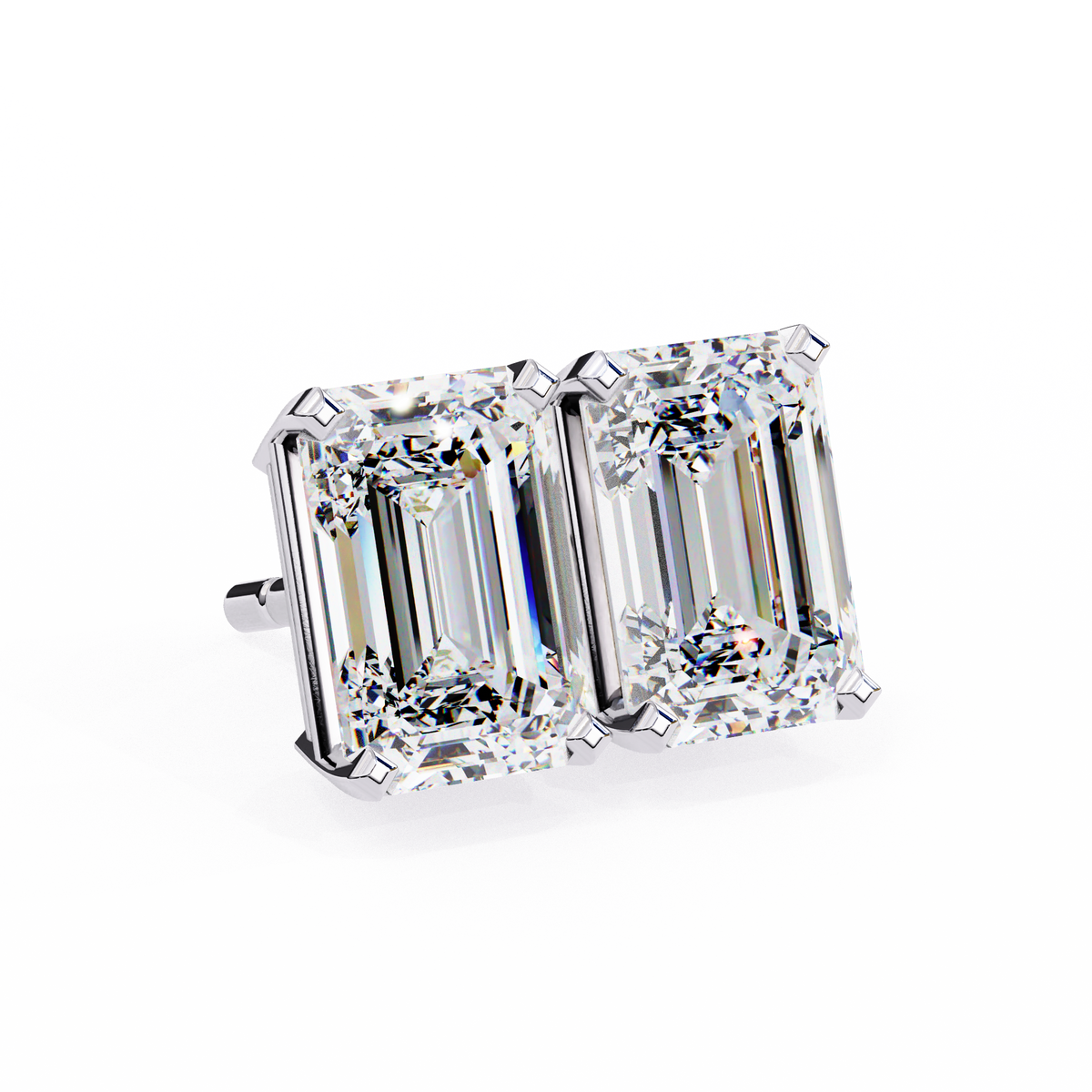 Reverra 14K Gold Emerald Lab Grown Diamond 4 Prong Stud Earrings For Women, CTTW-2.34