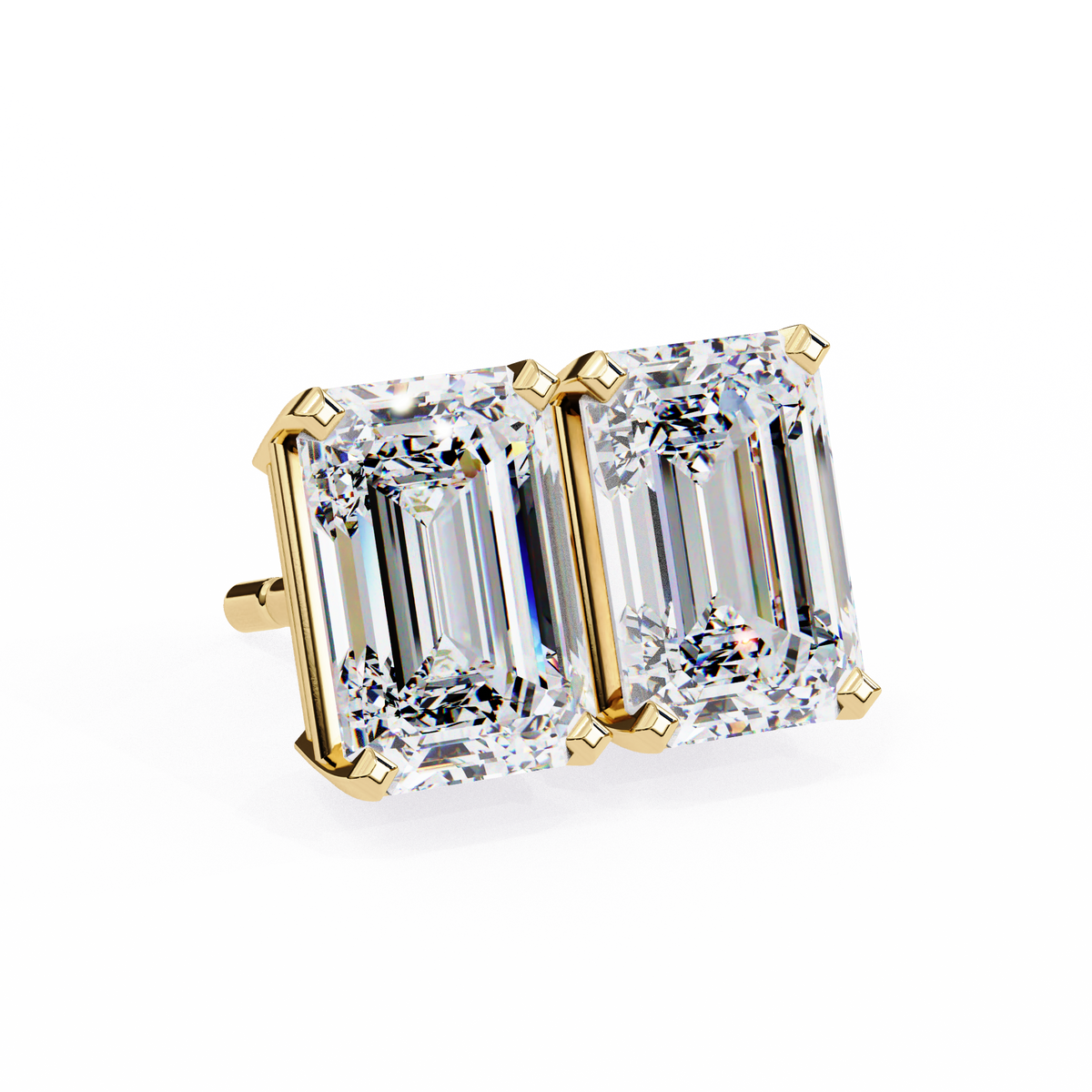 Reverra 14K Gold Emerald Lab Grown Diamond 4 Prong Stud Earrings For Women, CTTW-2.34