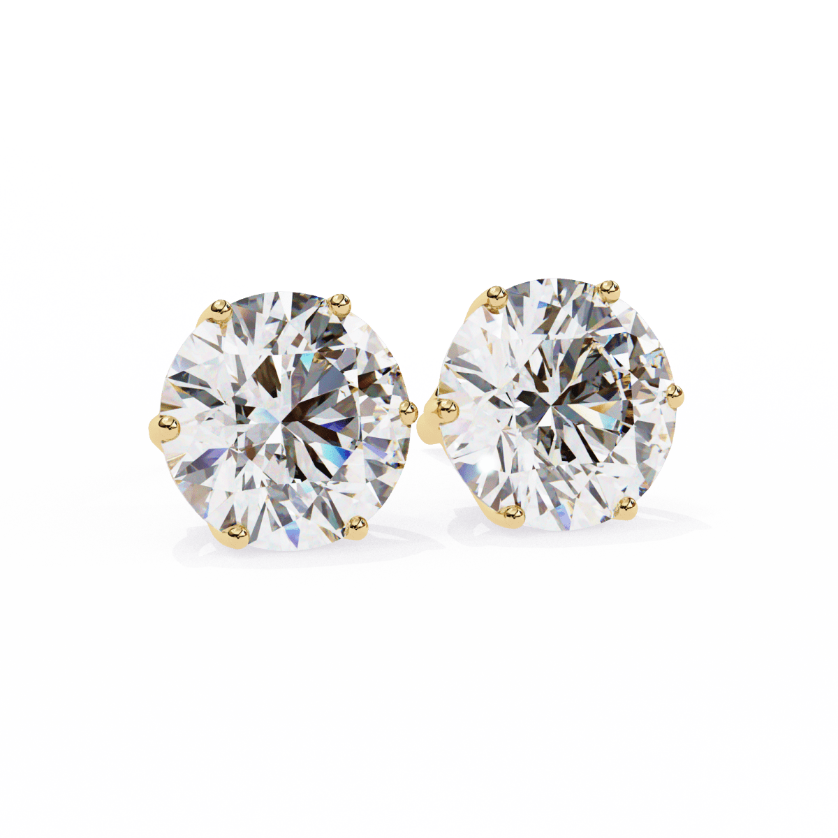 Reverra 14K Gold Round Lab Grown Diamond 6 Prong Stud Earrings For Women, CTTW-2.57