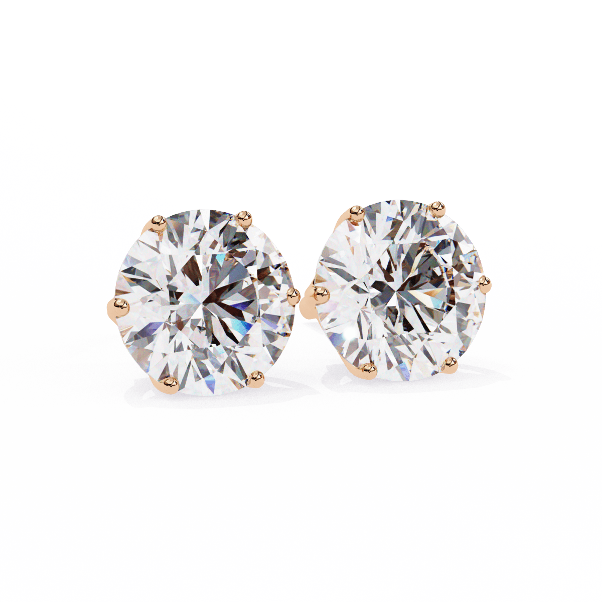 Reverra 14K Gold Round Lab Grown Diamond 6 Prong Stud Earrings For Women, CTTW-2.57