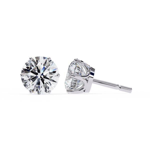 Reverra 14K Gold Round Lab Grown Diamond 6 Prong Stud Earrings For Women, CTTW-2.57