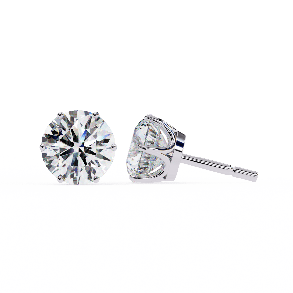 Reverra 14K Gold Round Lab Grown Diamond 6 Prong Stud Earrings For Women, CTTW-2.57